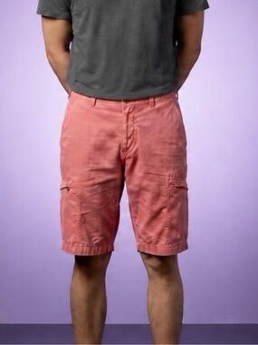 Calvin Klein Men’s Salmon Pink 100% Cotton Flat-Front Cargo Shorts 29W 6 Pockets